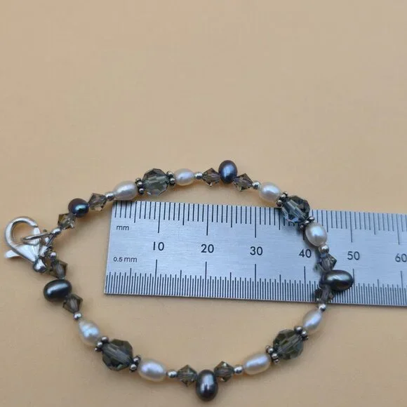 6.5 Inch Sterling Silver Two Different Color Pearls Bracelet A5834 - Picture 5 of 6